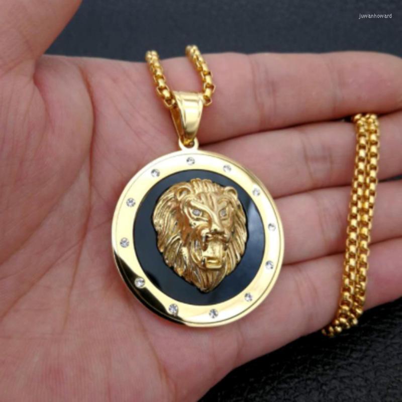 

Pendant Necklaces Hip Hop Round Lion Necklace For Men Women Goth Animals Jewelry With Long Link Cain NecklacesPendant