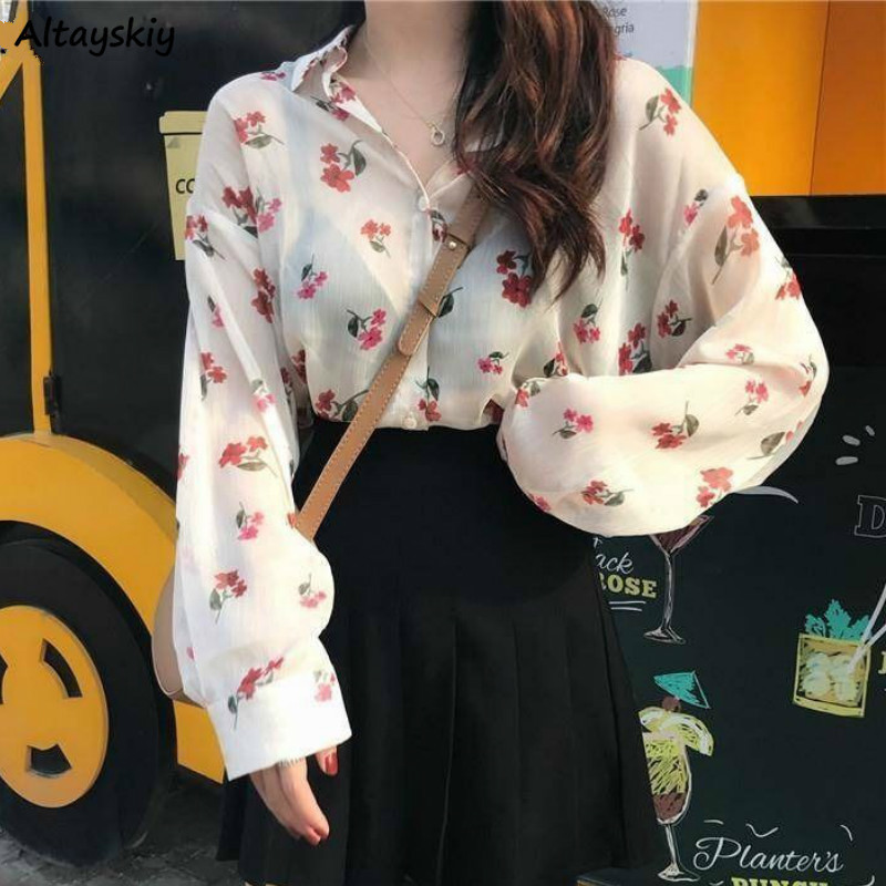 

Women' Blouses Shirts Blouses Women Ulzzang Summer Spring College Fresh Floral Sunproof Long Sleeve Femme Blusas Allmatch Vintage Lady Shirts 220826, As shown