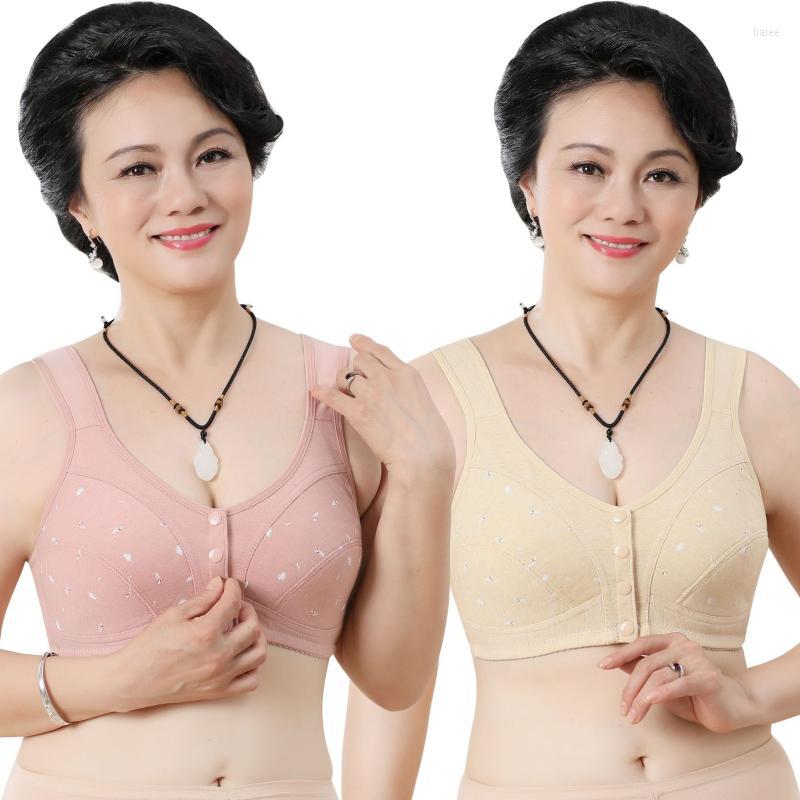 

Bras Light Print Ladies Soft Cotton Vest-style Middle-aged And Elderly Large Size No Steel Ring Front Buckle BraBras, Complexion