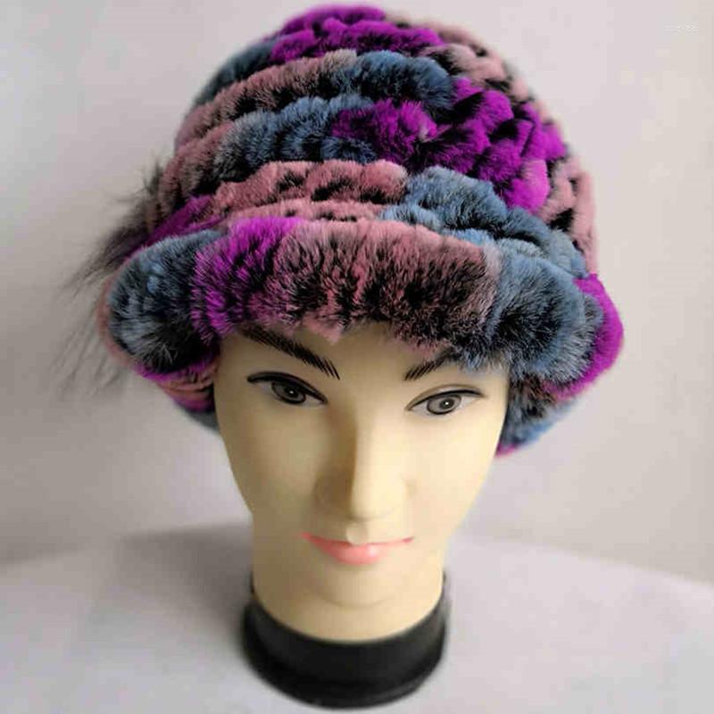 

Visors Genuine Women Knitted Fur Visor Hats With Flower Lady Winter Warm Caps VF7038Visors VisorsVisors, As picture