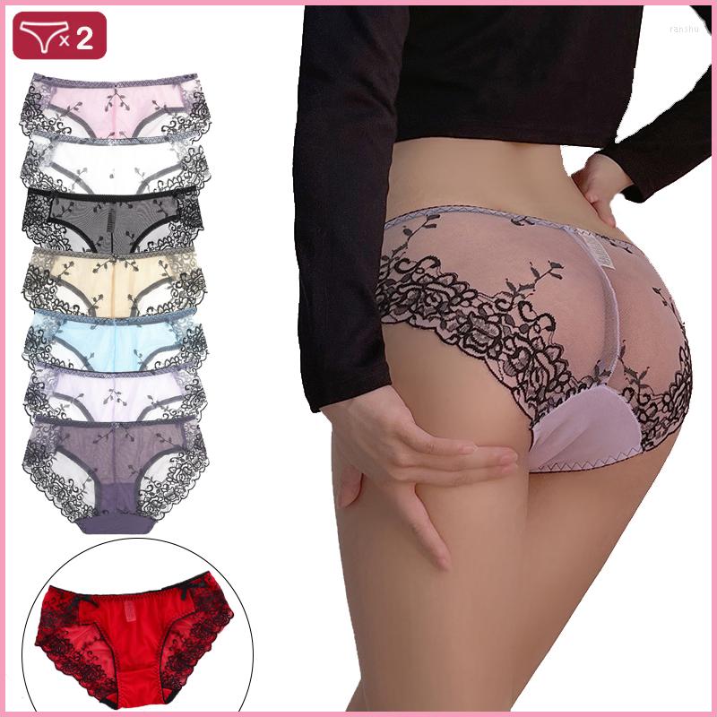 

Women's Panties 2Pcs/Lot Lace Women's Sets Seamless Hollowed Out Underwear Female Silk Briefs Mesh Underpants Lady Panty Woman LingerieW, Set 8