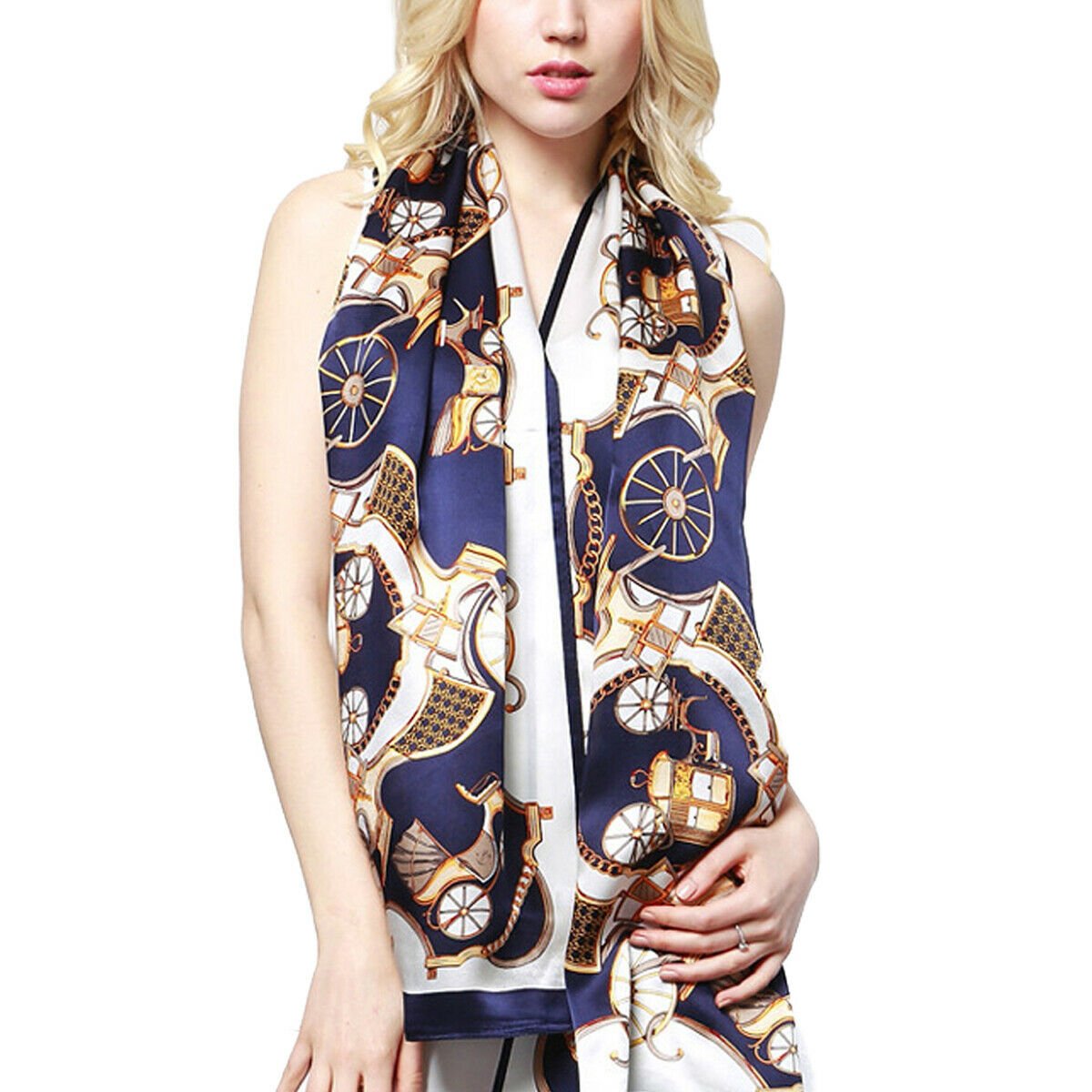 

Women's 100% Silk Scarf Newest Long Shawl Wraps Sunscreen Cape Carriage Blue