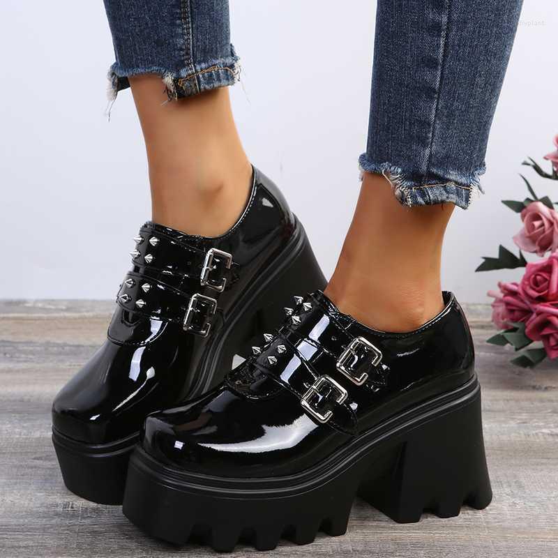 

Dress Shoes Big Size 35-43 Ladies 2022 Fashion Punk Pumps Platform Chunky High Heels Women's Party Gothic Black Cool Woman O334Dress