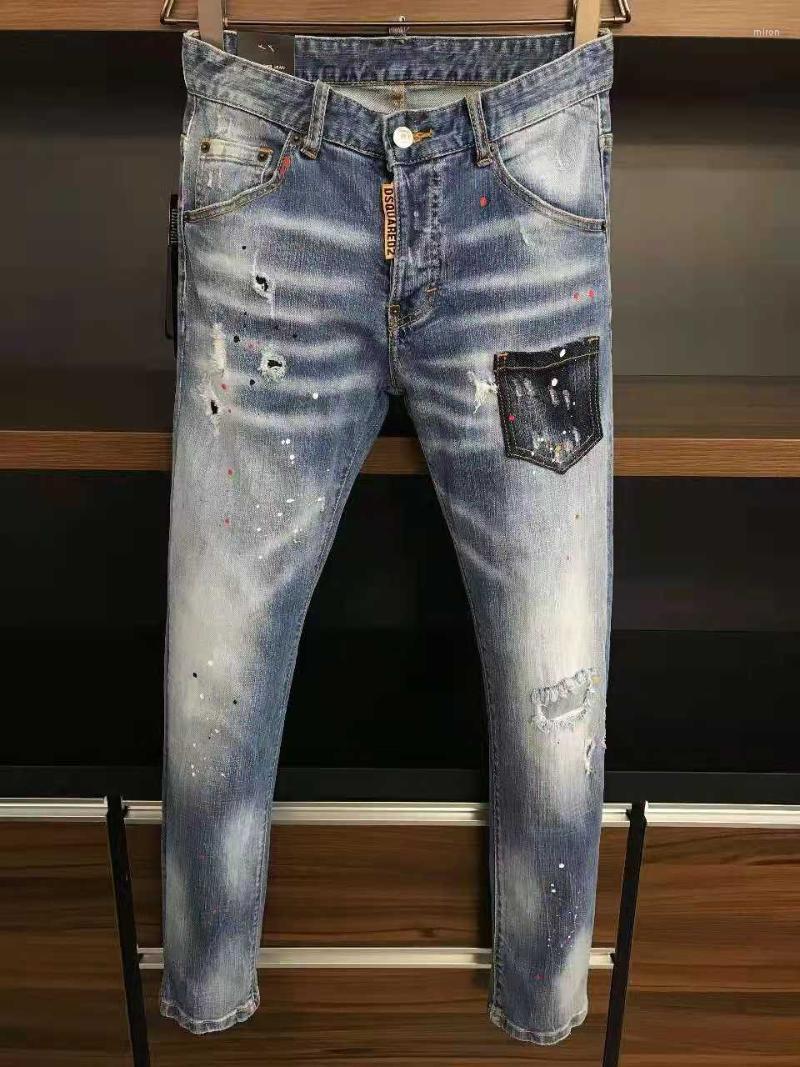 

Men's Jeans Men's Slim Stretch Small Feet Trendy Pants Hole Punk Tight 9508Men's, 9508