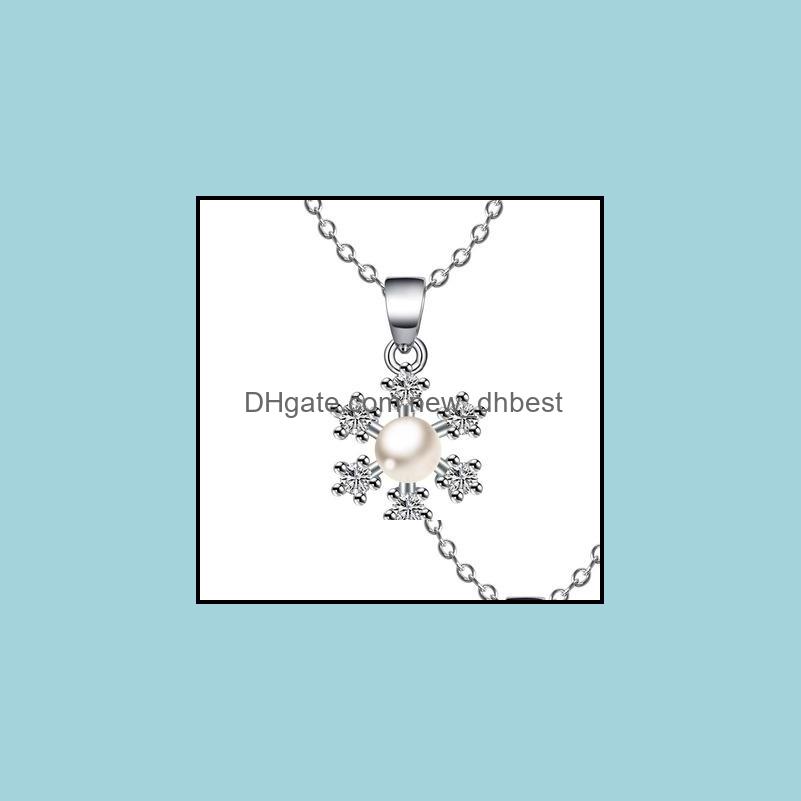 

Pendant Necklaces The New Crystal Pearl Necklace Korean Models Fashion Sier Plated Jewelry Simple Snowflake Shape Diamond Drop Delive Dhqcx