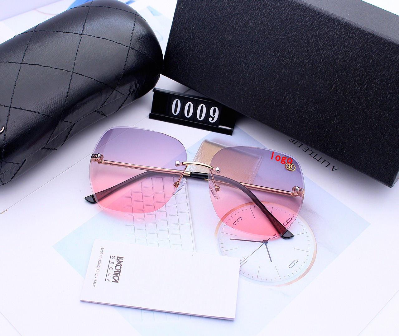 

New ladies trimmed sunglasses male polygonal glasses designer sunglasses two-color gradient rimless sunglasses prescription eyeglasses