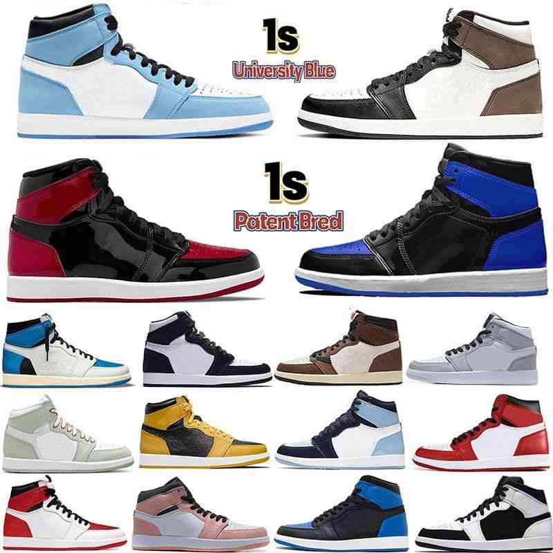 

basketball shoes Jumpman 1S Og men women high sneakers dark mocha bred patent heritage hyper royal university blue twist, 22