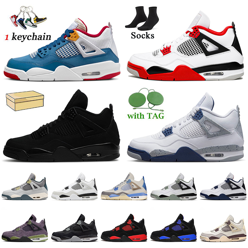 

With Box Women Mens Basketball Shoes 4s Messy Room Jumpman 4 Midnight Navy Seafoam Military Black Cat Fire Red Thunder White Oreo Sail Cactus Jack Trainer Sneaker, # midnight navy 40-47