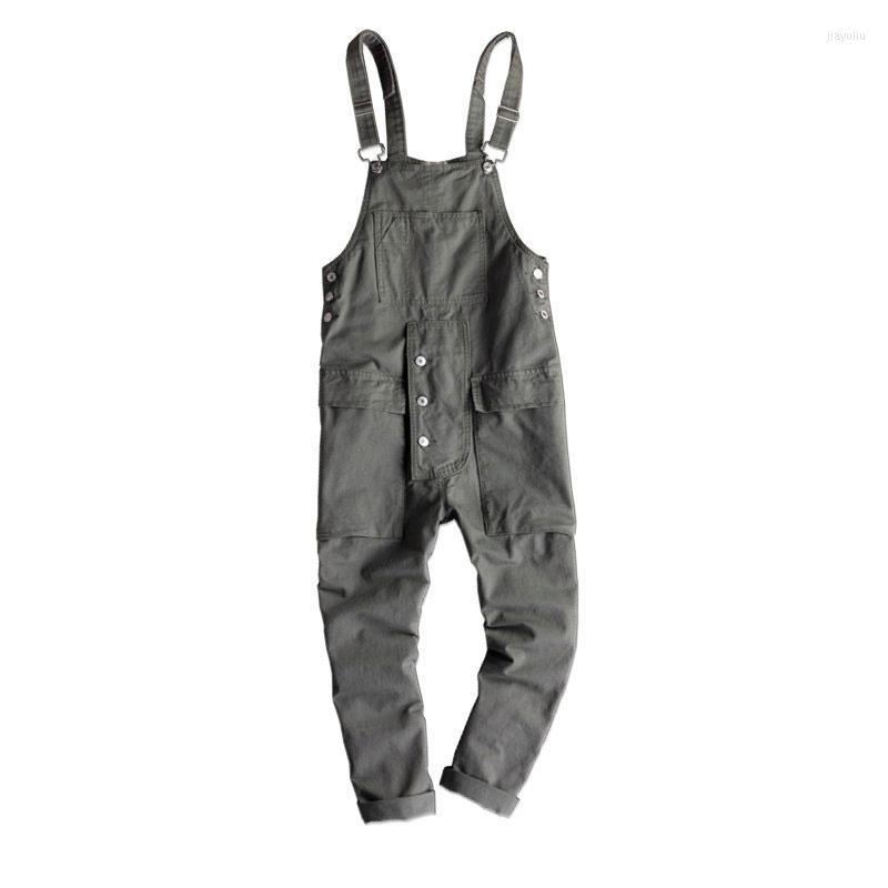 

Men's Jeans Men's Overalls Fashion Hip-Hop Trend Casual Jumpsuit Pants Loose Sling Japanese Retro Trousers, Green