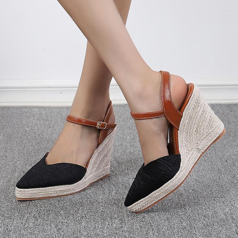 

Sandals 10cm High Heel Wedges Women Shoes Summer Green Straw Ladies And SandalsSandals, Beige