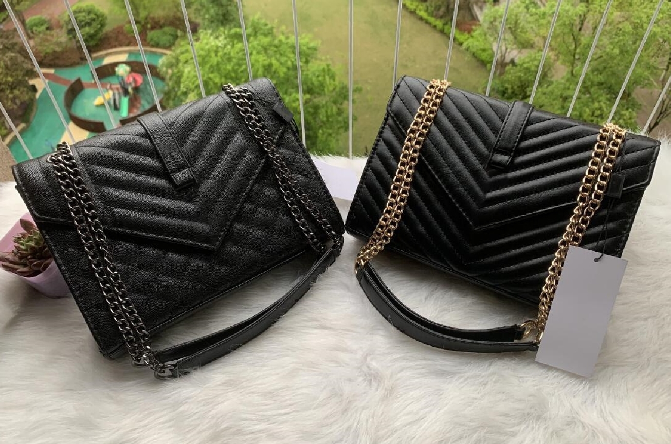 

High Quality Fashion Bags Women Shoulder bag black and gold chain bags Crossbody Pure color handbag Messenger Tote Purse Wallet, Black with gold chain