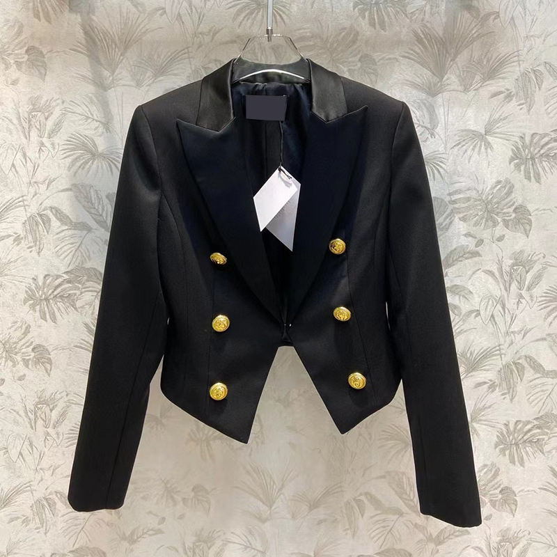 

Black Lapel Neck Jackets Women Button Blazers Coat Winter Fall Personality Short Jacket Girls College Coats