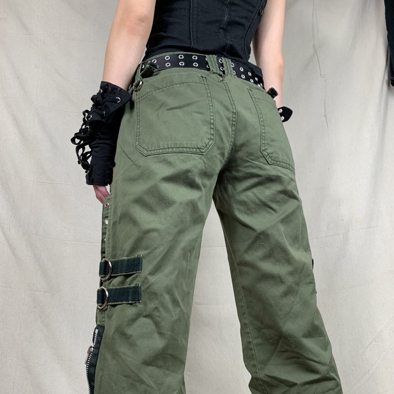 

Women's Pants Capris Bandage Low Waist Cargo Pants Gothic Punk Baggy Retro Kawaii Trousers Gru L220826, Black