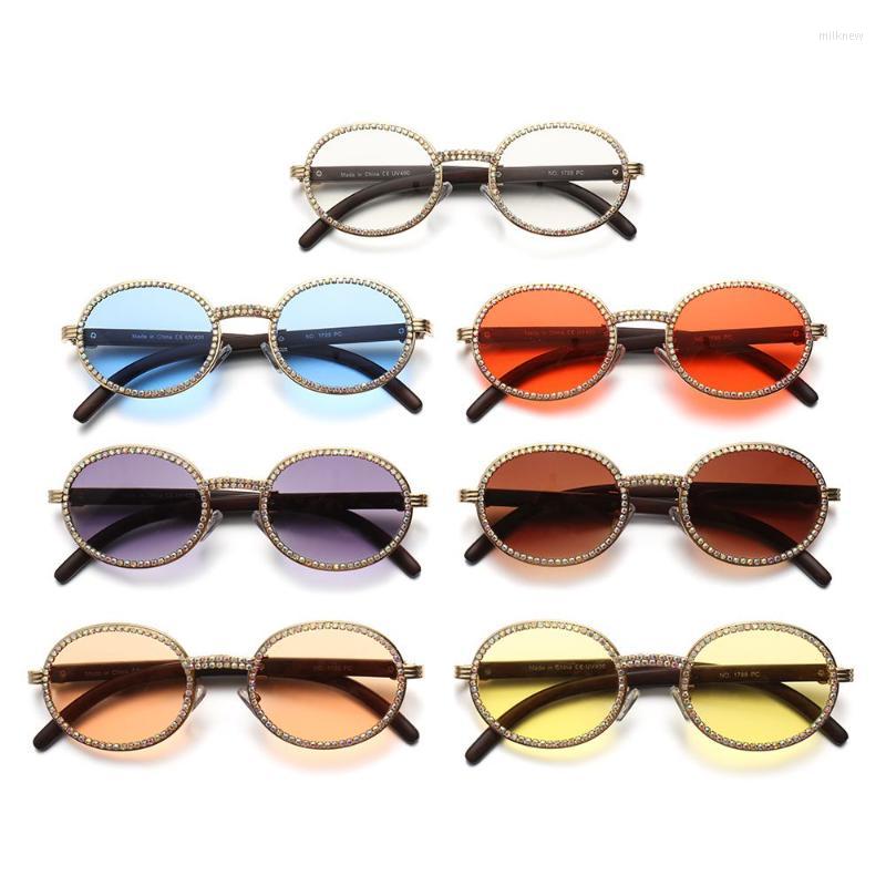 

Sunglasses Vintage Round Diamond For Men Women Oval Crystal Wood Punk Sun Glasses Fashion Rhinestone Shades UV400 Summer EyewearSunglasses