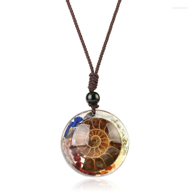 

Pendant Necklaces Ammonite Fossils Necklace Healing 7 Chakra Crystal Chip Stones JewelryPendant