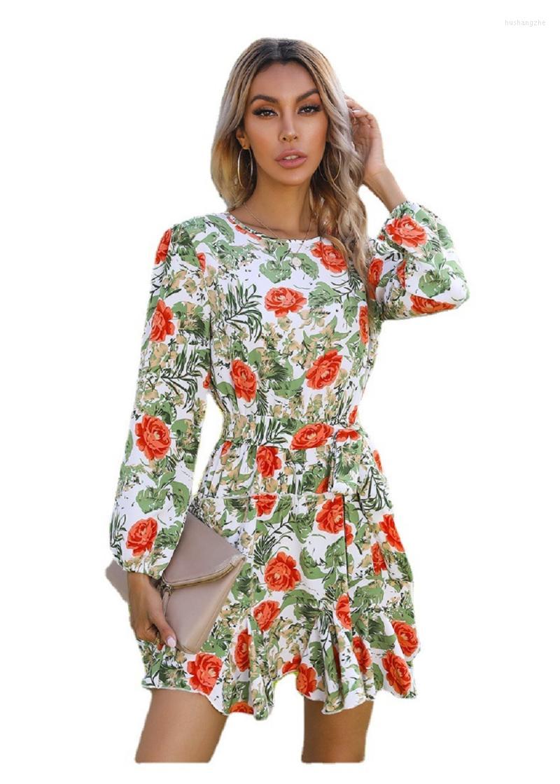 

Casual Dresses 2022 Autumn European And American Printed Round Neck Long Sleeve Dress Women Winter, Army green