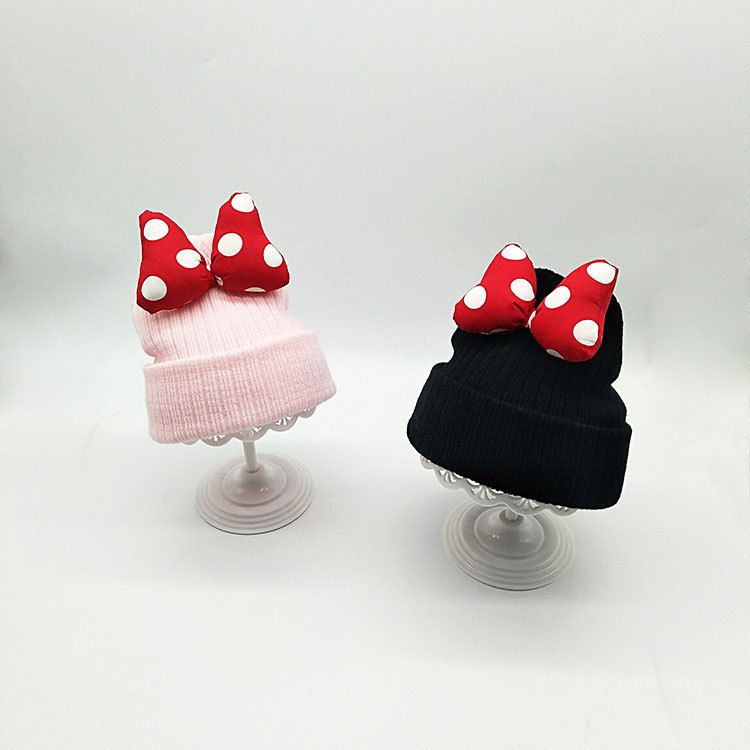 

M488 Infant Baby Kids Knitted Hats Cartoon Bowknot Caps Children Knitting Warm Beanie Hat, Blue