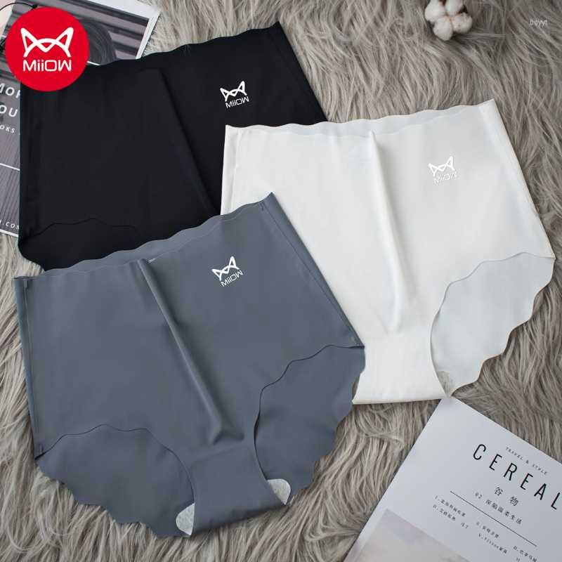 

Women's Panties 3Pcs Miiow Seamless High-waist Ice Silk Underwear Women's Pure Cotton Crotch Girl Antibacterial Abdomen Breathable Ladie, Style c