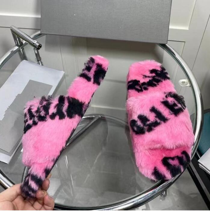 

Fur Fluffy Furry women Slippers Top Quality Luxury Letters balancai Designer Comfortable Fuzzy Girl Flip Flop Slipper, Pink