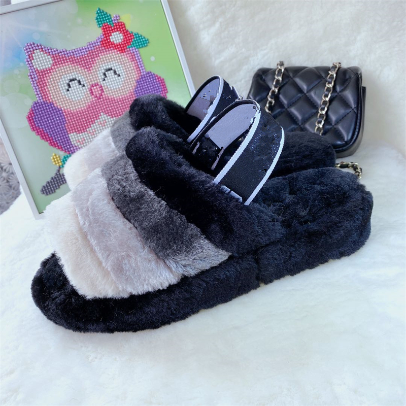 

Fashion winter keep warm slippers Classic Flat heel slide winter indoor candy color matching fluff Slides snow boots women shoes Large size multiple colour