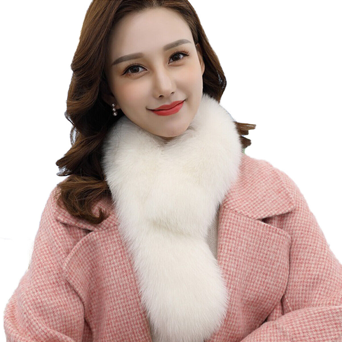 

Women Real Fox Fur Scarf Winter Neckerchief Beige Grey Black Pink With Clip