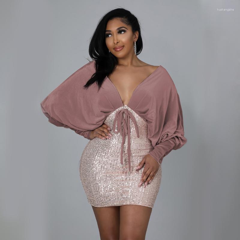 

Casual Dresses 2022 Fashionable Ladies Temperament Sexy Slim Hips V Neck Bubble Sleeve Velvet Sequins Skirt DressCasual, 1 light