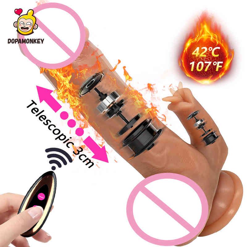Massager Cock Wireless Dildos with Tongue Licking Telescopic Penis Vagina Massage 10 Speed-image-794835375