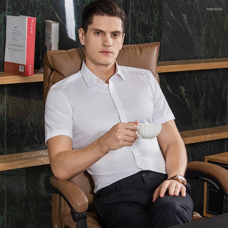 

Men's Dress Shirts Summer Bamboo Fiber Men's Basic Short Sleeve Business Slim Fit Anti-wrinkle Workwear Non-iron Soft Work White Shirt, Black