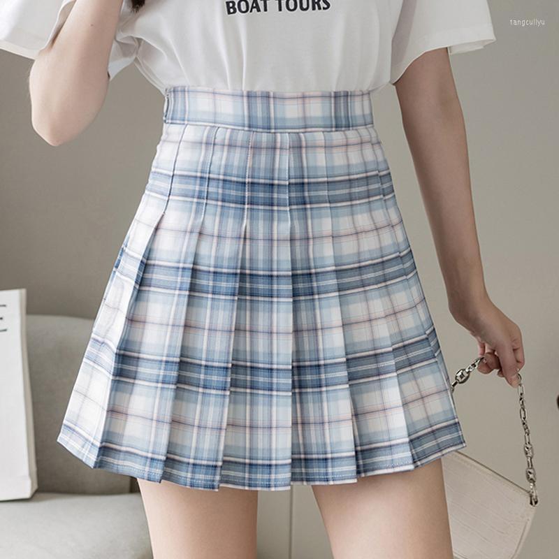 

Skirts Zoki Women Mini Plaid Skirt Kawaii Cosplay Harajuku Pleated Cute Japan Students School Uniforms Summer Fashion 2022, Sky blue