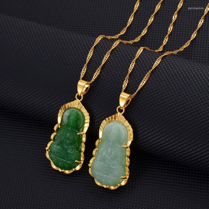 

Pendant Necklaces Exquisite Buddhist Imitation Jade Guanyin Buddha Statue Necklace For Men And Women Religious Amulet Jewelry GiftPendant