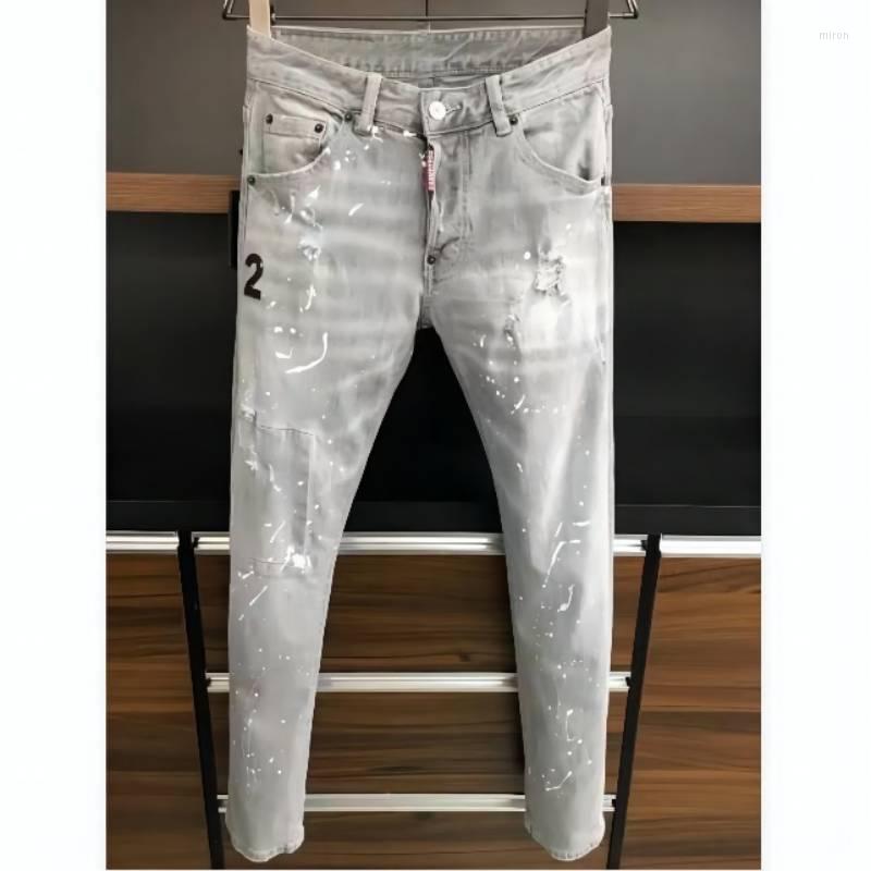 

Men's Jeans Men's Slim Stretch Small Feet Trendy Pants Punk Tight 9618#Men's, 9618