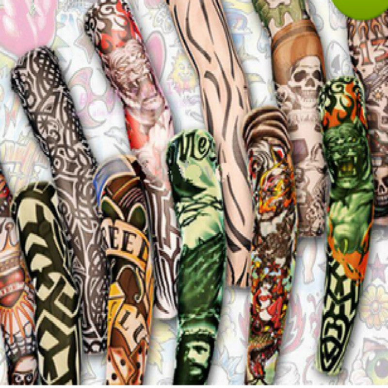 

12pcs mix elastic Fake temporary tattoo sleeve 3D art designs body Arm leg stockings tatoo cool