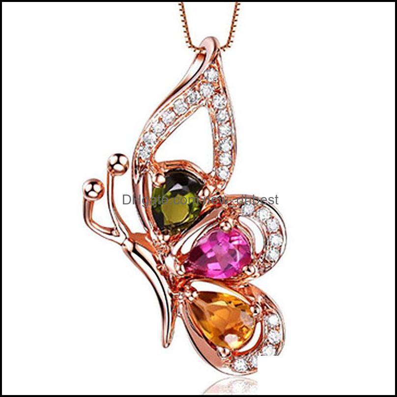 

Pendant Necklaces Fashion And Exquisite Colorf Treasure Bow K Rose Gold Plated Butterfly Dance Drop Pendants Gem Delivery 2021 Jewelry Dhunz