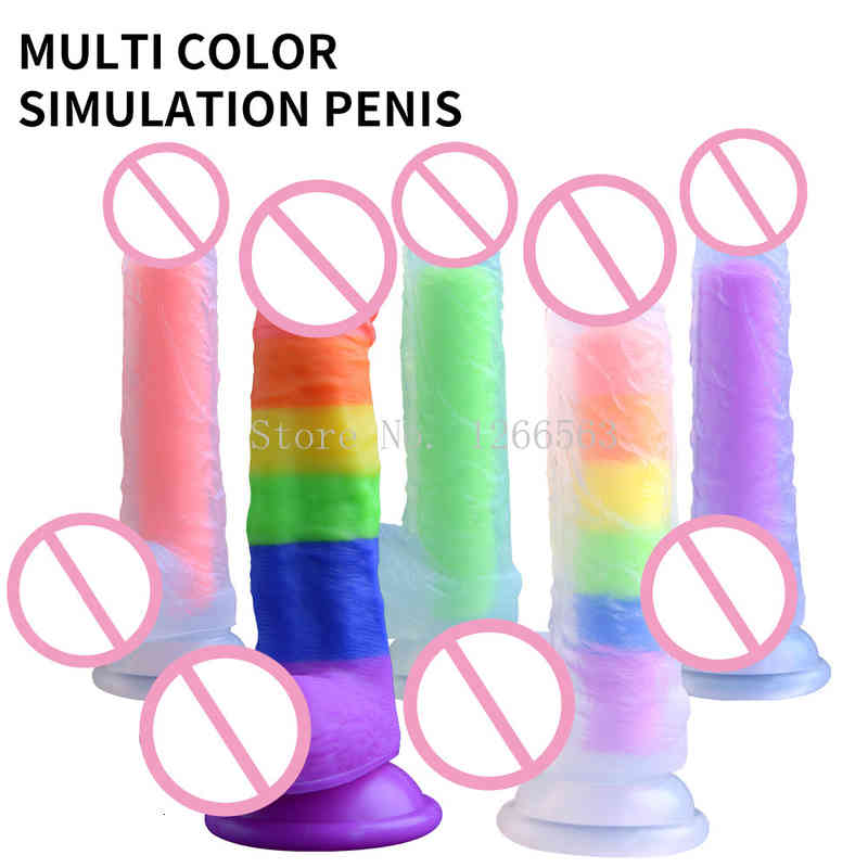 Clearance PromotionSilicone Penis fo Color Massager Realistic Dildo Soft Vibrator Adult Sex Toys Cock Rainbow-image-794854254