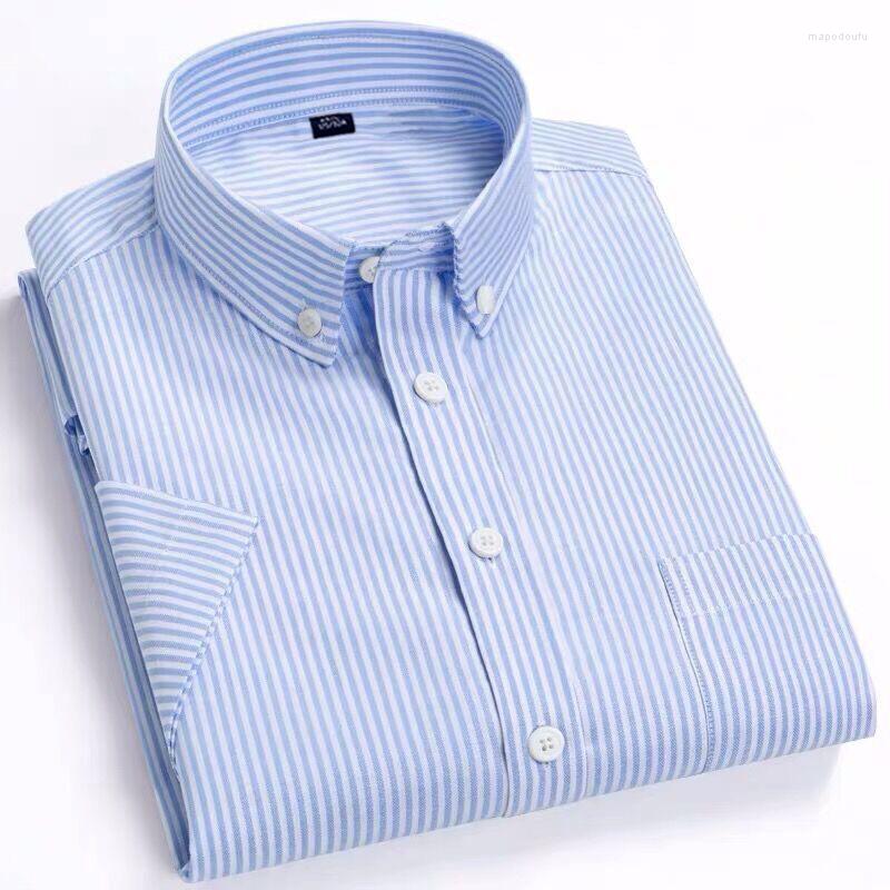 

Men's Dress Shirts Pure Cotton Mens Short Sleeve Oxford Solid Simple Comfortable Fashion Shirt Summer Slim Fit Men, Blue white stripes