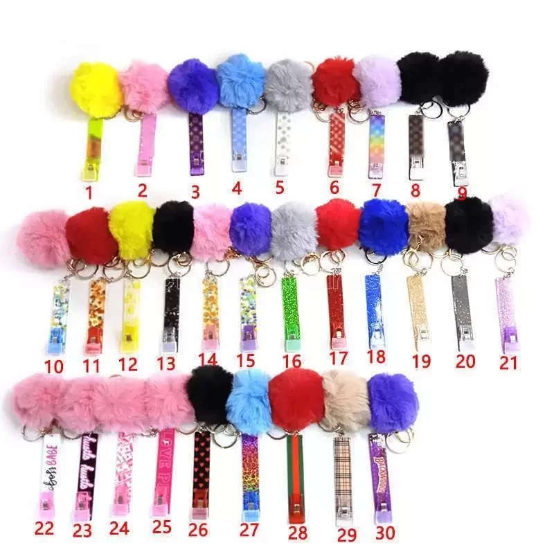 Faveur mignon extracteur de carte de crédit pompon porte-clés acrylique carte bancaire de débit Grabber pour Long Nail Atm Keychain Cards Clip Na