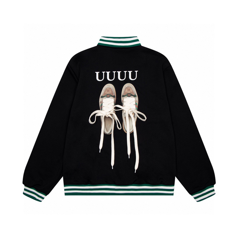 

22ss Europe Italy Back Shoes Print Coat Autumn Winter Embroidery High Quality Men Casual Cotton Baseball Uniform Jacket, Black