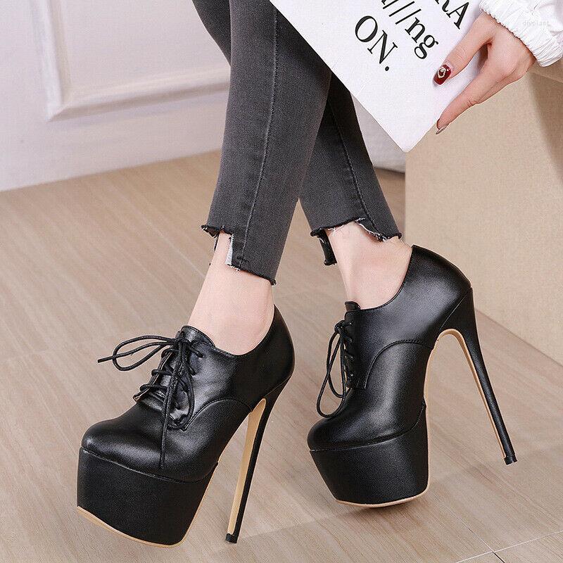 

Dress Shoes Womens Sexy High Slim Heels Platform Round Toe Stilettos Lace Up Nightclub ShoesDress, As pic