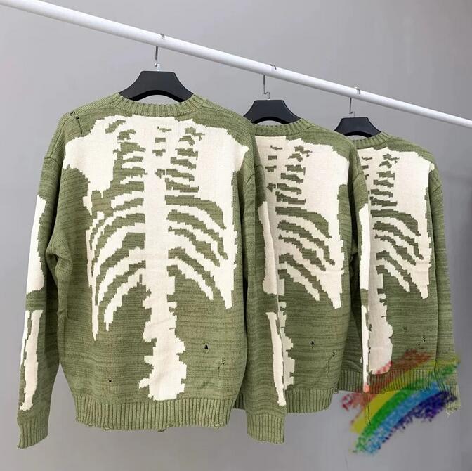

2022fw Sweater Men Women Green Hole Loose Knit Sweatesr Vintage Sweater Sweatshirts