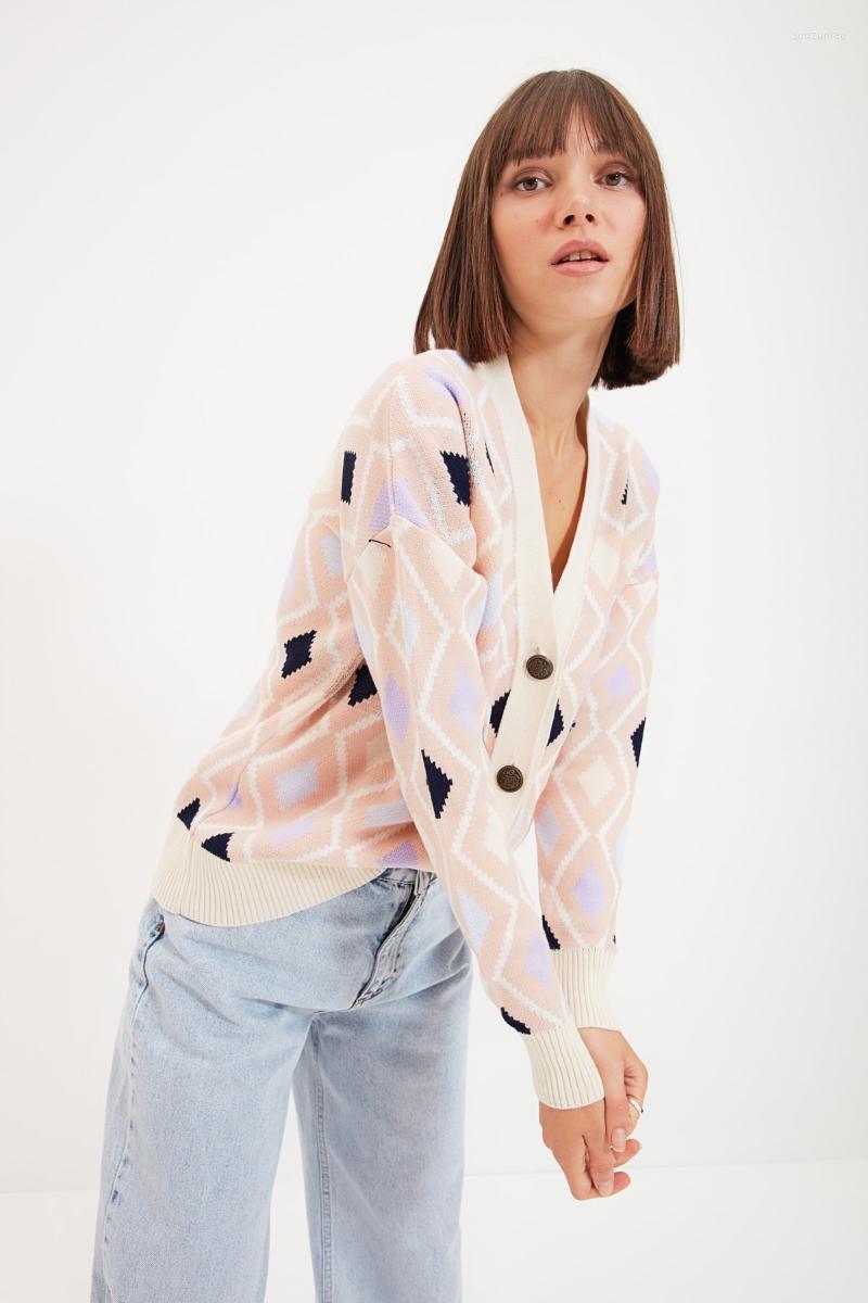 

Women' Knits Trendyol Jacquard Knitwear Cardigan TWOAW22HI0462, Stone
