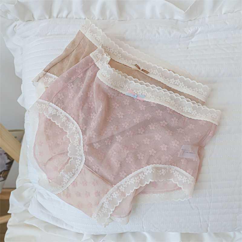 

Women's Panties Korean System Girl Panty Lace Trim Underpants Sexy Mesh Yarn Solid Color Soft Breathable Mid Waist BriefsWomen's