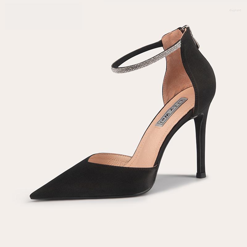 

Dress Shoes Size 31 To 44 Women Black High Heels Thin Summer Point Toe Party ShoesDress, 10cm silk material