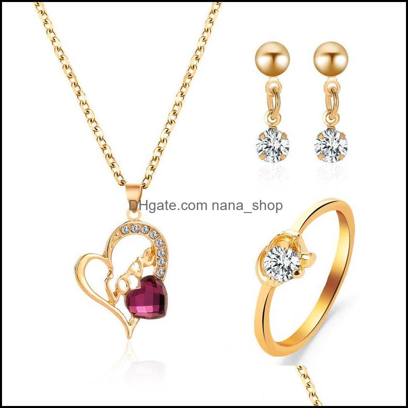 

Other Jewelry Sets Trend Love Necklace Earrings Ring Fashion Three-Piece Set Drop Delivery 2021 Nanashop Dhz6X