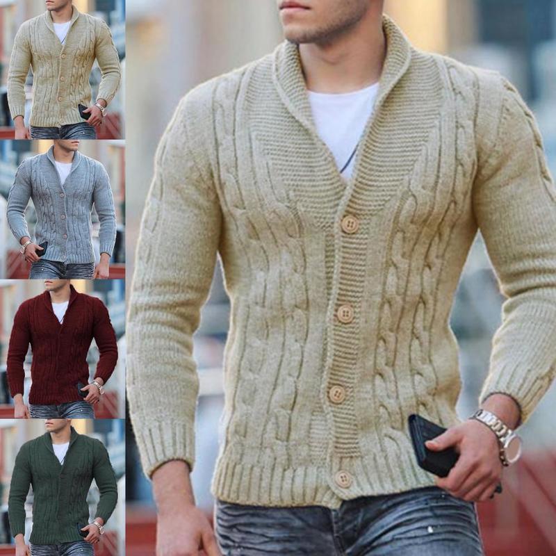

Men's Jackets Men's Sweater Solid Color Singlebreasted Twisted Texture Cardigan Lapel Slim Fit Buttoned VNeck Sweater for Autumn Winter 220826, Army green