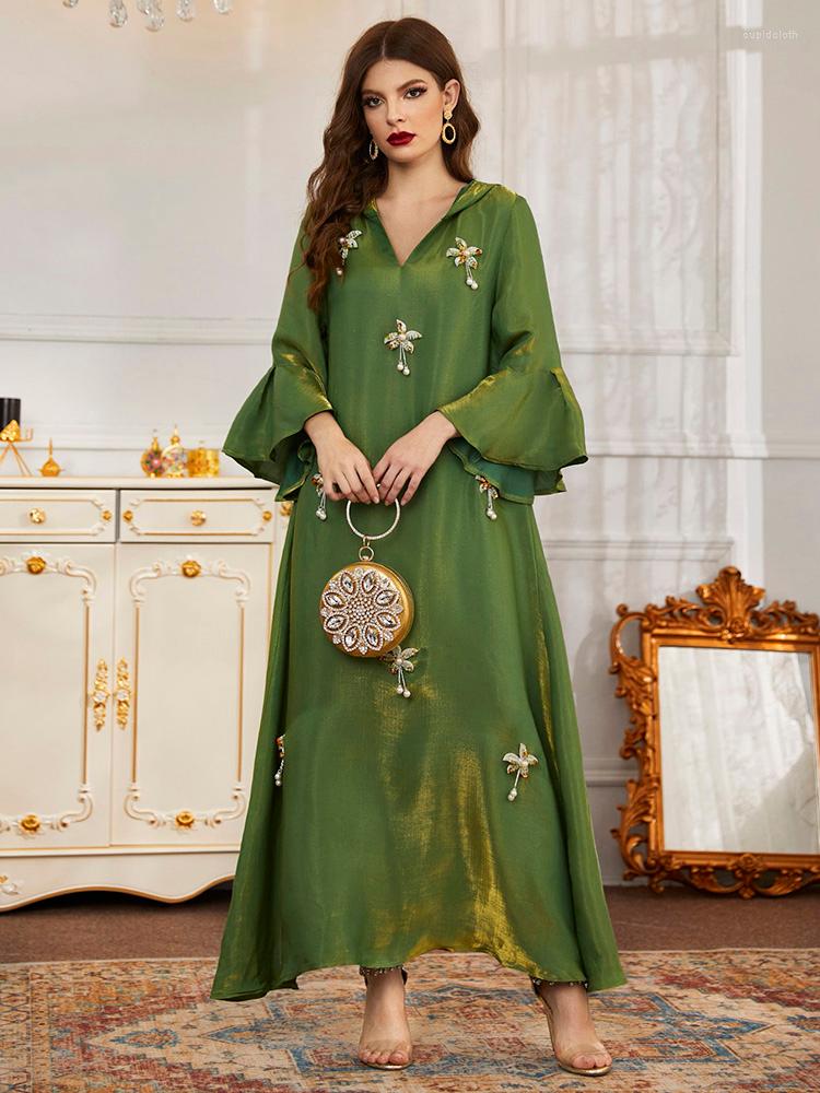 

Casual Dresses Women Elegant Maxi Long 2022 Summer V Neck Luxury Abaya Muslim Turkish Evening Party Festival Robe VestidoCasual, Green