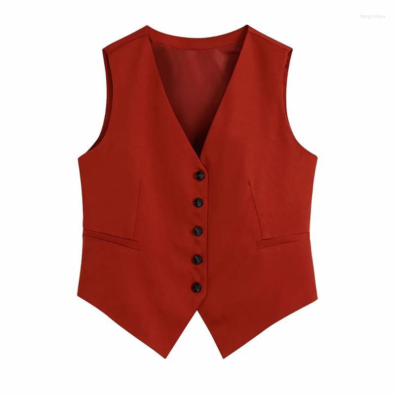 

Women's Vests Women's DYLQFS 2022 Women Elegant Red Streetwear Sleeveless Short Vest Female Vintage Slim V-Neck Single-breasted Casual