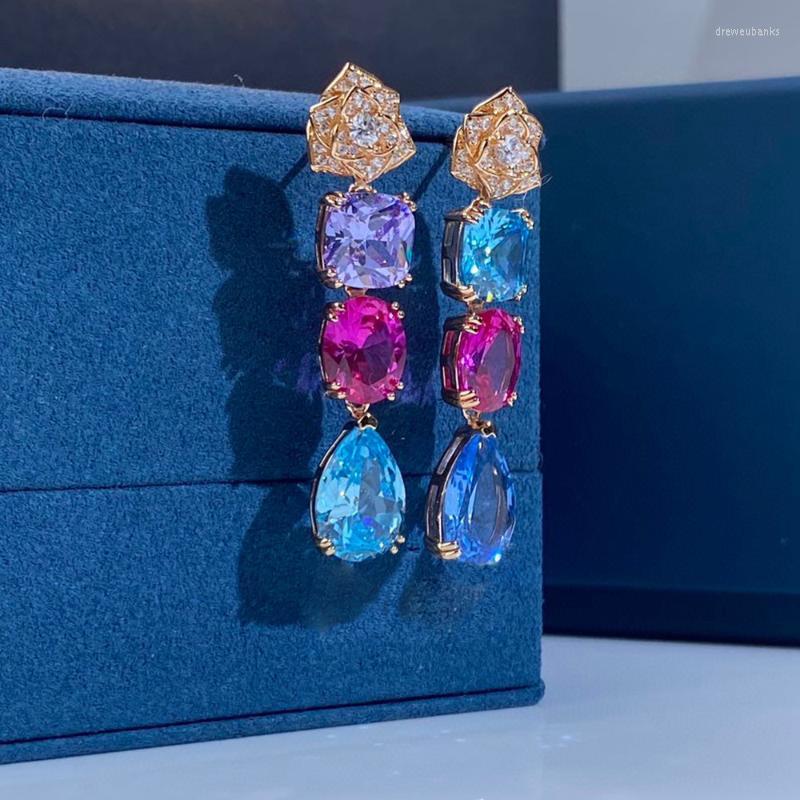 

Dangle & Chandelier Party Wedding Bijou Pure 925 Sterling Silver High Fashion Multicolour Flower Drop Earrings For WomenDangle ChandelierDan