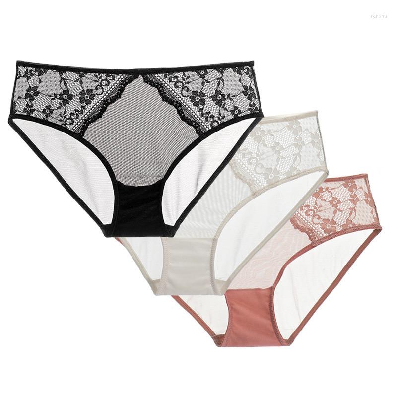 

Women' Panties Sexy Mid-Rise 3 Piece Set Women' Cotton Crotch Antibacterial Hip Lift Briefs Ultra-thin Lace Hollow UnderwearWomen, Black