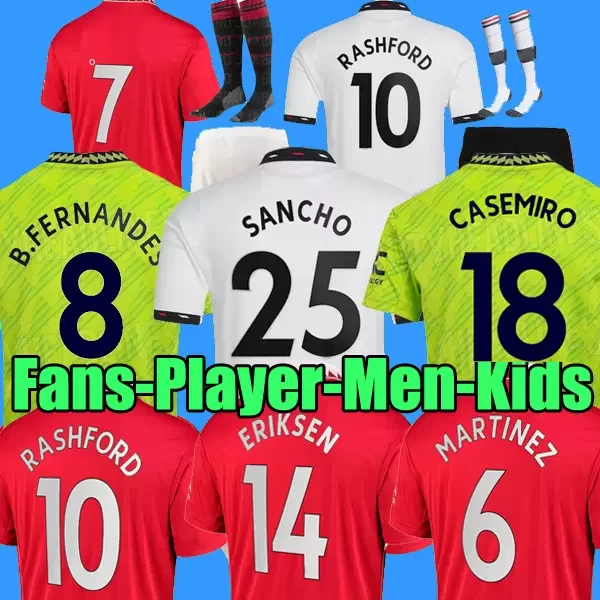 

21 22 23 SANCHO CASEMIRO soccer jerseys PLAYER #7 Fans Player version WOMEN FERNANDES SHEW RASHFORD football top shirt 2022 2023 kids kit set, 2023 3rd kids