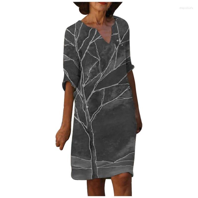 

Casual Dresses Vintage Geometric Women' Elegent Fashion Tree Print V-neck Slim High-waisted Dress Party Robe, Style1